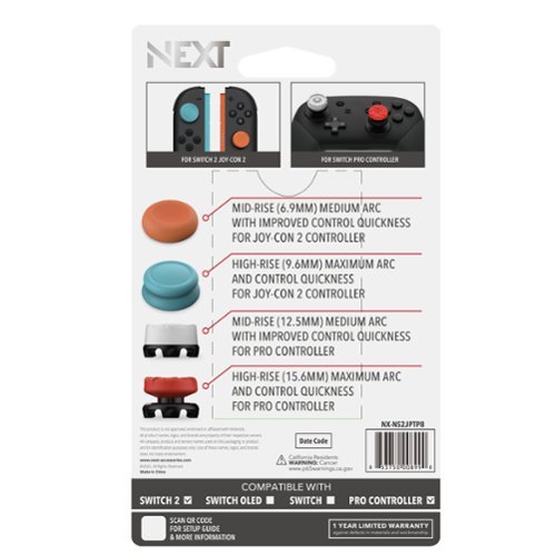 NEXT Precision Thumbstick 8-Pack for Joy-Con 2 & Pro Controller 2 for Nintendo Switch 2 - Red/White/Black SHOP ONLINE