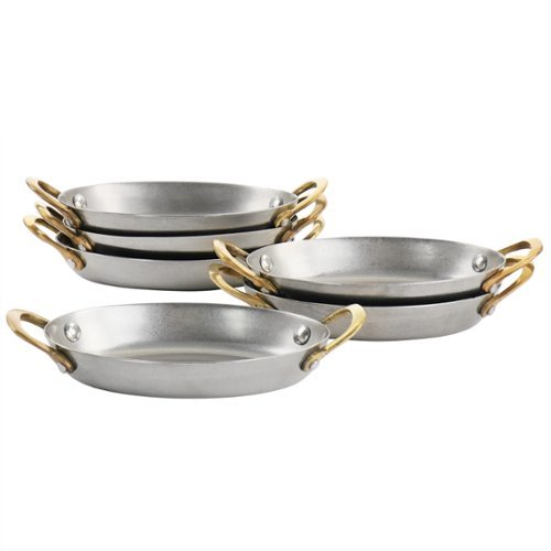 Martha Stewart - 6 Piece Mini Vintage Oval Au Gratin Pan Set with Brass Handle - Silver and Gold-Front_Standard 