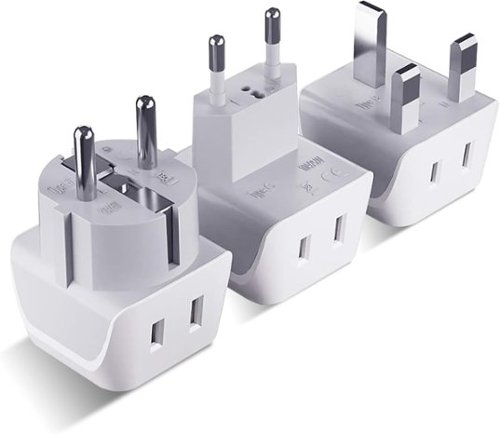 Ceptics - Complete European Travel Adapter Set - 2 In 1 Usa to Europe, Germany, England, Spain, Italy, Iceland, France - White-Front_Standard 