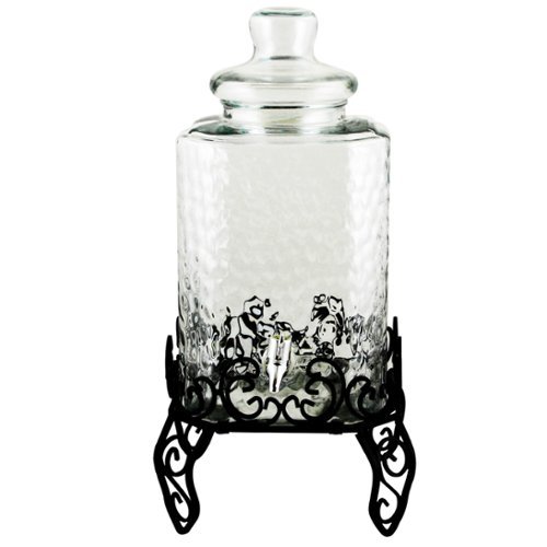Gibson - Home Moreauville 3 Piece 2.25 Gallon Square Embossed Glass Beverage Dispenser with Wire Stand - Clear-Front_Standard 