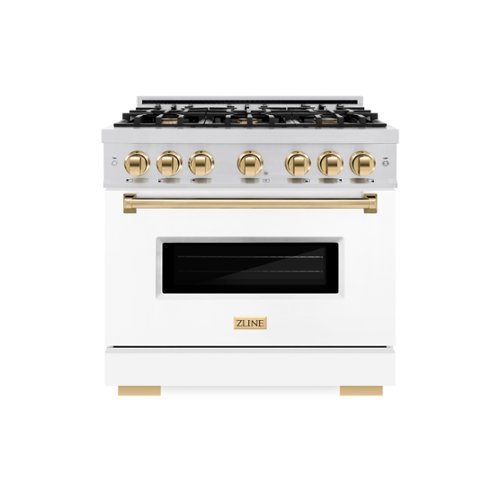 ZLINE - Autograph 36" Classic Dual Fuel Range with Gold Accents (CDRZ-WM-36-G) - White-Front_Standard 