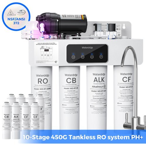 Waterdrop - WD-T4-A Alkaline pH+ RO System , NSF/ANSI 372 Certified, 10-Stage, 450GPD, Tankless - White-Front_Standard 