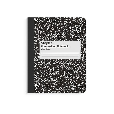 Staples - Staples® Composition Notebooks, 7.5" x 9.75", Wide Ruled, 100 Sheets, /White Marble, 4/Pack (ST58369) - Black