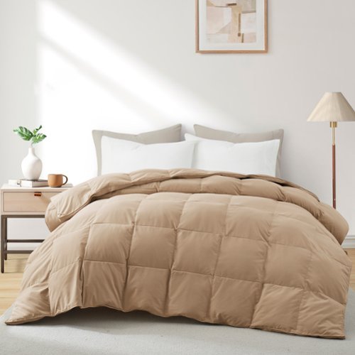 Peace Nest - Luxurious Hotel Feather and Down Fiber Comforter, All Season Duvet Insert, Full/Queen - Tan-Front_Standard 