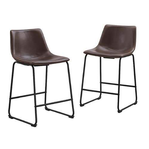Walker Edison - Industrial Faux Leather Counter Stool (Set of 2) - Brown
