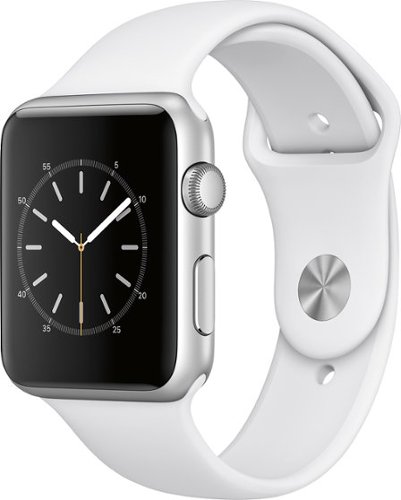Geek Squad Certified Refurbished Apple Watch Series 1 42mm Silver Aluminum Case White Sport Band - Silver Aluminum - (2016)-Front_Standard 