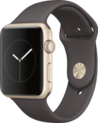 Geek Squad Certified Refurbished Apple Watch Series 1 42mm Gold Aluminum Case Cocoa Sport Band - Gold Aluminum-Front_Standard 