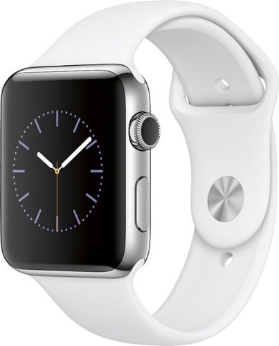  Geek Squad Certified Refurbished Apple Watch Series 2 42mm Stainless Steel Case White Sport Band - Stainless Steel