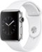Geek Squad Certified Refurbished Apple Watch Series 2 42mm Stainless Steel Case White Sport Band - Stainless Steel - (2016)-Front_Standard
