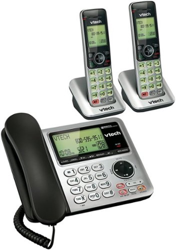 VTech - CS6649-2 DECT 6.0 Expandable Corded/Cordless Phone with Digital Answering System, 2 Handsets - Silver/Black