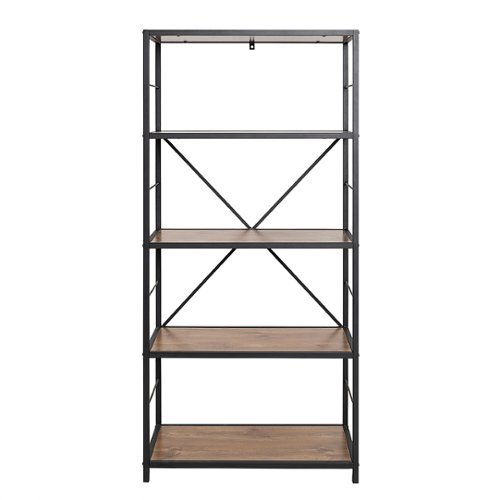 Walker Edison - Rustic Industrial Metal and Wood 5-Shelf Bookcase - Barnwood
