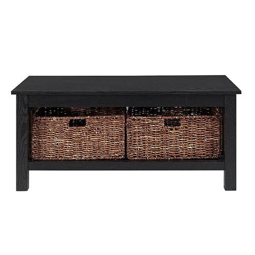 Walker Edison - Coffee Table with wicker storage baskets - Black