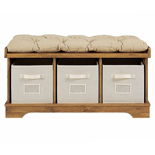 Walker Edison - Rustic Farmhouse Entryway Storage Bench with Totes - Barnwood