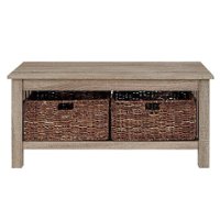 Walker Edison - Coffee Table with wicker storage baskets - Driftwood