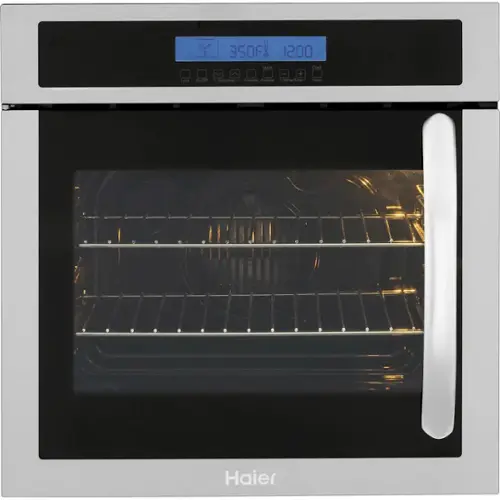 Front. Haier - 23.4" Built-In Single Electric Convection Wall Oven - Stainless Steel.