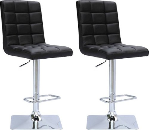 

CorLiving - Trumpet High-Back Bonded Leather Stools (Set of 2) - Black/Chrome