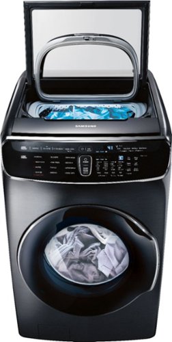 Samsung - 6.0 Cu. Ft. High Efficiency Smart Front Load Washer with Steam and FlexWash - Black stainless steel