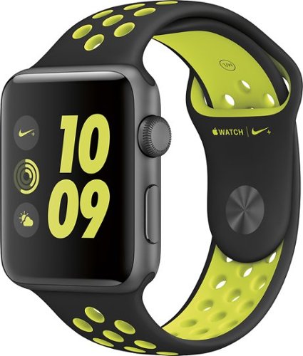  Geek Squad Certified Refurbished Apple Watch Nike+ 42mm Space Gray Aluminum Case Black/Volt Nike Sport Band - Space Gray Aluminum