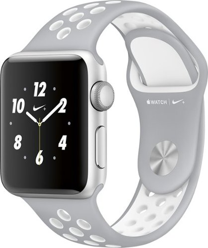 Geek Squad Certified Refurbished Apple Watch Nike+ 38mm Silver Aluminum Case Silver/White Nike Sport Band - Silver Aluminum - (2015)-Front_Standard 