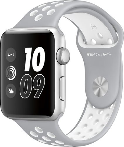 Geek Squad Certified Refurbished Apple Watch Nike+ 42mm Silver Aluminum Case Silver/White Nike Sport Band - Silver Aluminum-Front_Standard 