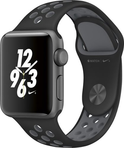 Geek Squad Certified Refurbished Apple Watch Nike+ 38mm Space Gray Aluminum Case Black/Cool Gray Nike Sport Band - Space Gray - (2015)-Front_Standard 