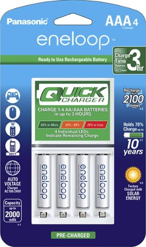 Panasonic - eneloop Quick Individual Battery Charger and 4 AAA Batteries Kit - White