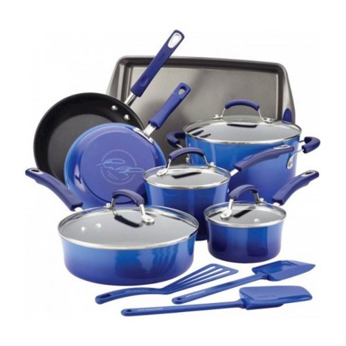 Rachael Ray - Hard Enamel Nonstick 14-Piece Cookware Set - Blue Gradient-Left_Standard 