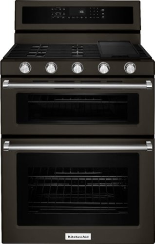 KitchenAid - 6.0 Cu. Ft. Self-Cleaning Freestanding Double Oven Gas Convection Range - Black stainless steel
