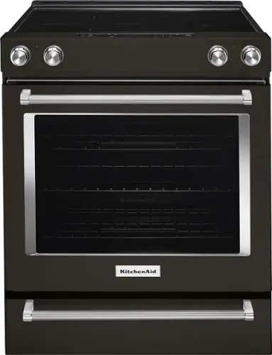 Front. KitchenAid - 6.4 Cu. Ft. Self-Cleaning Slide-In Electric Convection Range - Black Stainless Steel with Printshield Finish.