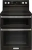 Front. KitchenAid - 6.7 Cu. Ft. Self-Cleaning Freestanding Double Oven Electric Convection Range - Black Stainless Steel.