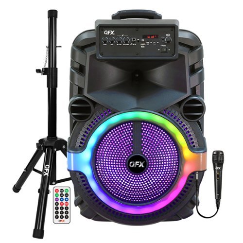 QFX - Portable Bluetooth True Wireless Speaker PBX-158SM, LEDs, Wired Microphone, Stand, Remote - Black-Front_Standard 
