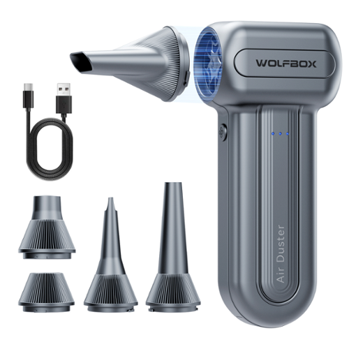 WOLFBOX - Compressed Air Duster DF60, 110000RPM Electric Air Duster, 3-Gear Rechargeable Cordless Air Blower, Fast Charge - Gray-Front_Standard 