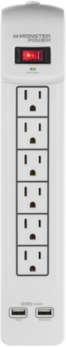  Monster - Core Power 6-Outlet/2-USB Surge Protector Strip - White