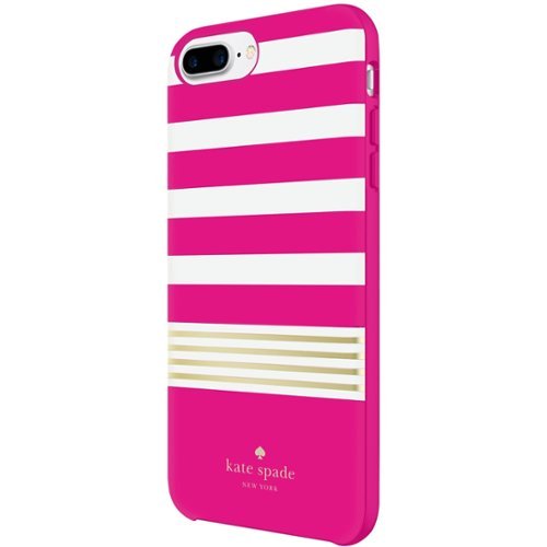 kate spade new york - Case for Apple® iPhone® 7 Plus - Cream/gold foil/stripe 2 pink-Front_Standard 