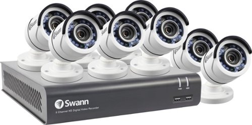  Swann - PRO SERIES HD 8-Channel, 8-Camera Indoor/Outdoor Wired 1TB DVR Surveillance System - Black/white