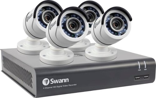  Swann - PRO SERIES HD 4-Channel, 4-Camera Indoor/Outdoor Wired 1TB DVR Surveillance System - Black/white