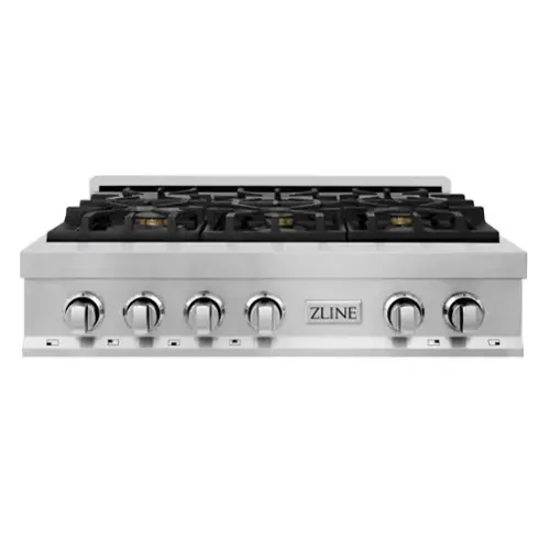 Front. ZLINE - 36 in. Wide 6 Burner Classic Gas Rangetop with  and Porcelain Cooktop in Stainless Steel (RT-BR-36) - Stainless steel.