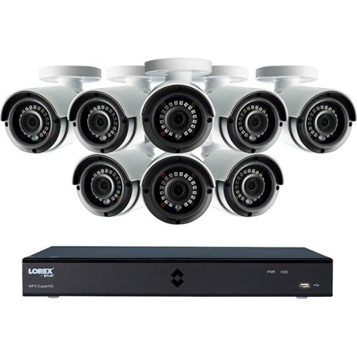  Lorex - 16-Channel, 8-Camera Indoor/Outdoor Wired 4MP 2TB DVR Surveillance System - Black/white