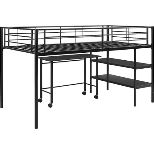 Walker Edison - Premium Metal Twin-Size Low Loft Bunk Bed with Desk - Black-Front_Standard 
