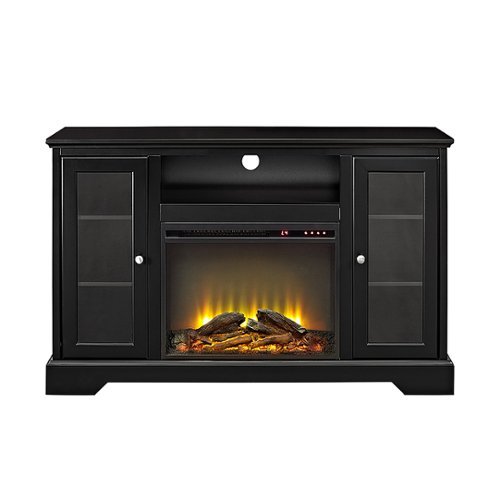 Walker Edison - Highboy TV Console with Fireplace for Most TVs Up to 55" - Black-Front_Standard 