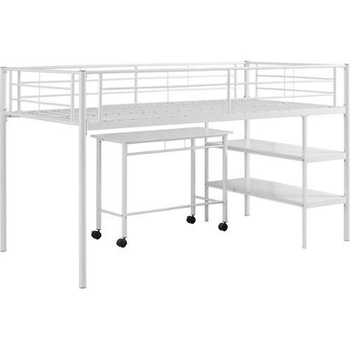 Walker Edison - Premium Metal Twin-Size Low Loft Bunk Bed with Desk - White-Front_Standard 