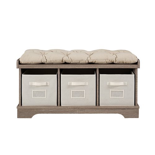 Walker Edison - Rustic Farmhouse Entryway Storage Bench with Totes - Driftwood