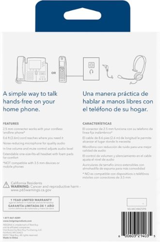 Insignia™ Landline Hands-Free Headset with 2.5mm Connection - Black BUY ONLINE