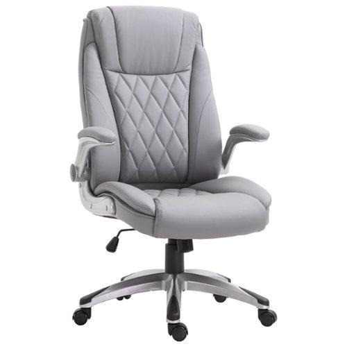 Vinsetto - High Back 360° Swivel Ergonomic Home Office Chair with Flip Up Arms, Faux Leather Computer Desk Rocking Chair - Gray-Front_Standard 
