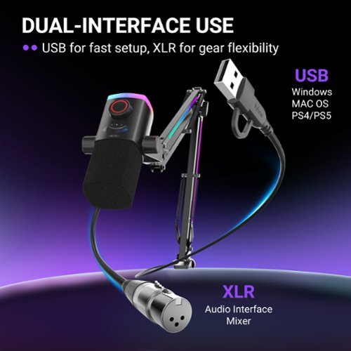 FIFINE XLR/USB Gaming Dynamic Microphone with RGB Boom Arm Stand for Podcast Recording, Compatible with PC/PS4/PS5 - Black GLOBAL SHIPPING