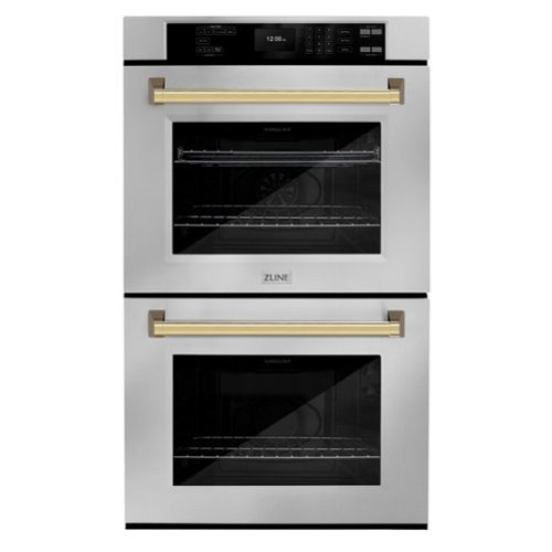 ZLINE - 30 in. Autograph Double Wall Oven w/ Air Fry and Self Clean w/ Gold Handles - Stainless steel
