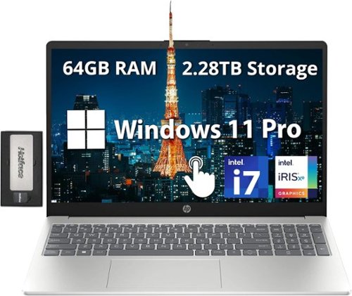 HP - 15.6'' FHD IPS Touchscreen Laptop, Intel i7-1255U,64GB DDR4 RAM,2TB SSD,Win 11 Pro,256GB Docking Station Set - Silver-Front_Standard 