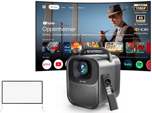 ETOE - Seal Pro 1080P Google TV Projector w/ Netflix Certified & 50'' Projection Screen, 20W Dolby Audio, Auto Focus & Keystone - Black-Front_Standard 