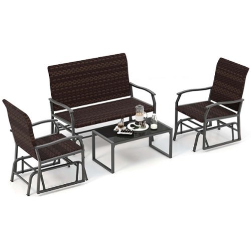 Costway - 4 Piece Patio Gliding Set with Tempered Glass Coffee Table Quick Dry Foam Poolside All Weather - Mix Brown-Front_Standard 