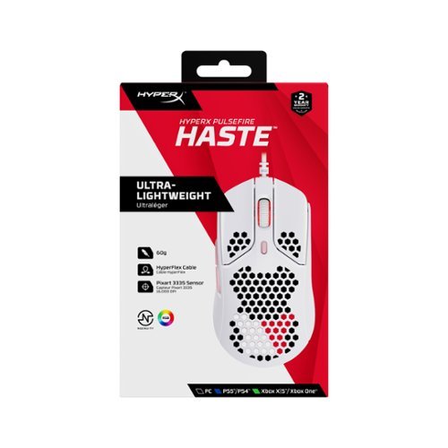 HyperX Pulsefire Haste Lightweight Wired Optical Gaming Mouse with RGB Lighting - Wired - White/Pink BUY IN MIDDLE EAST